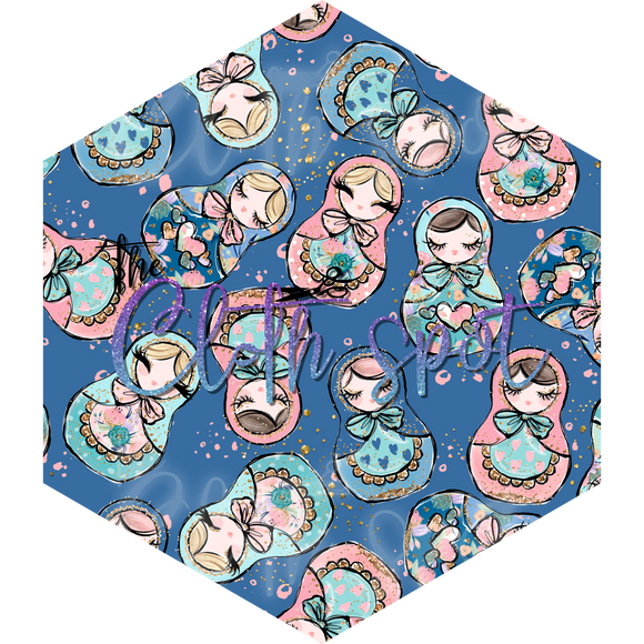 Matryoshka Dark Blue Dolls Main Fabric