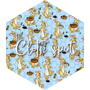 Rabbit without Wheelbarrow Blue Hexagon Main Fabric