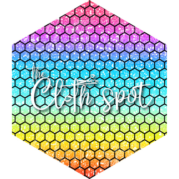 Rainbow Glitter Hexagon Co-ord Main Fabric